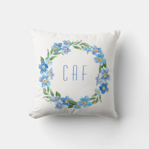 Coussin Couronne florale jaune bleu monogramme
