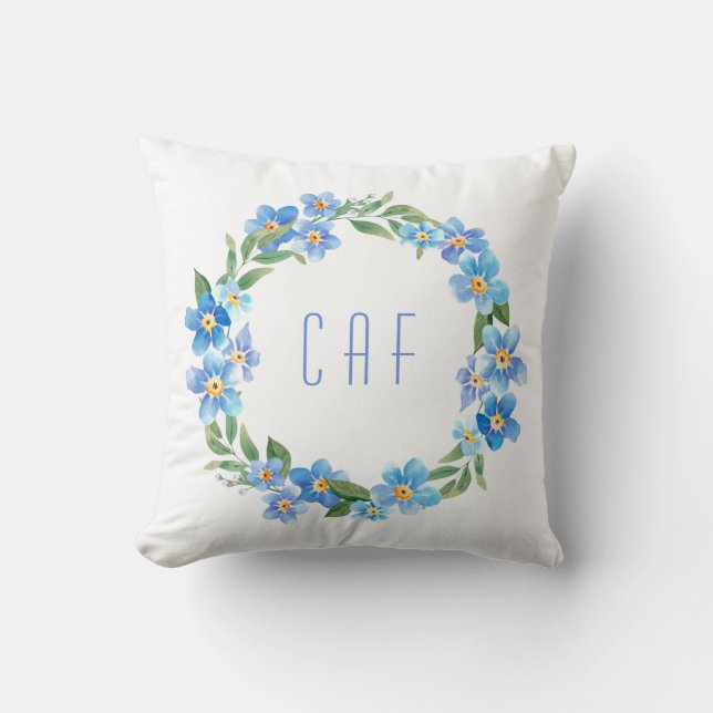 Coussin Couronne florale jaune bleu monogramme (Recto)