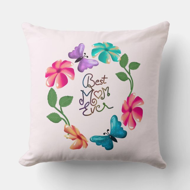 Coussin Couronne florale Meilleure maman qui soit Papillon (Recto)