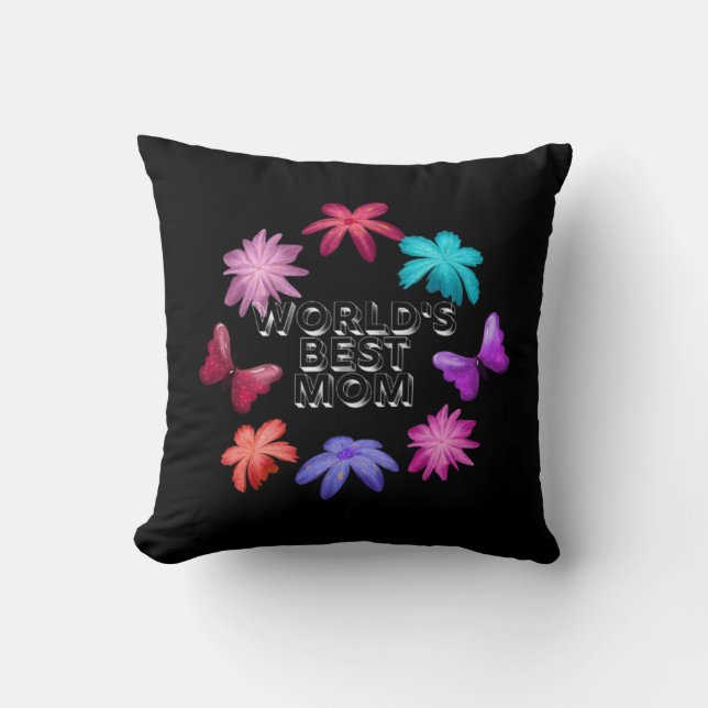 Coussin Couronne florale papillon pour la meilleure maman  (Recto)