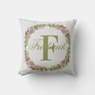 Coussin Couronne florale personnalisée Nom Monogramme