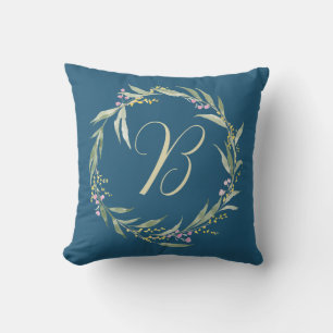 Coussin Couronne florale printanière avec initiale