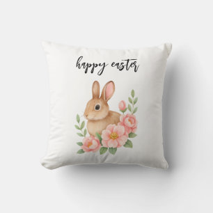 Coussin Couronne florale rose et Brunnt aquarelle Pâques