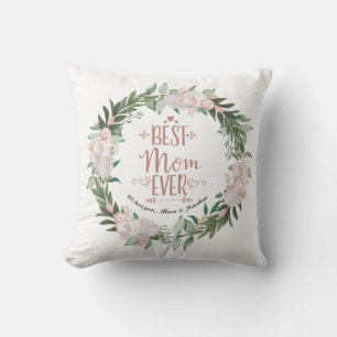 Coussin Couronne florale rose poudrée Meilleure maman qui 