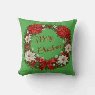 Coussin Couronne florale traditionnelle de Noël au poinset