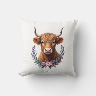 Coussin Couronne florale vintage de vache des Highlands Mi