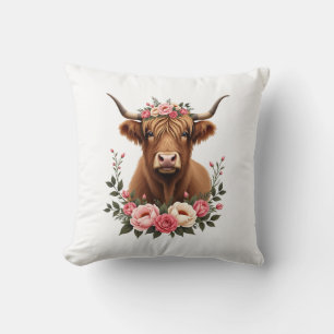 Coussin Couronne florale vintage vache des Highlands Bohèm
