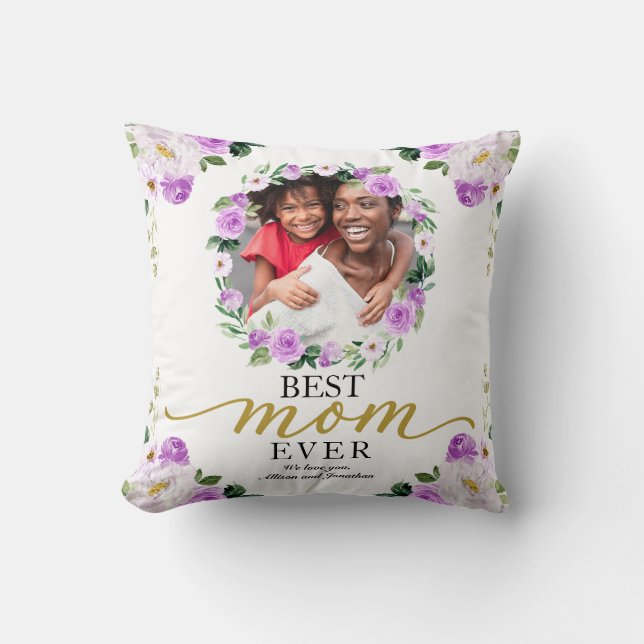 Coussin Couronne florale violette Meilleure maman que jama (Recto)