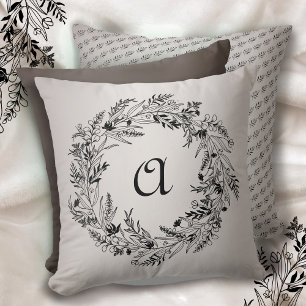Coussin Couronne minimaliste Monogramme lettre botanique A