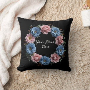 Coussin Couronne personnalisée de fleurs rouges et bleues 
