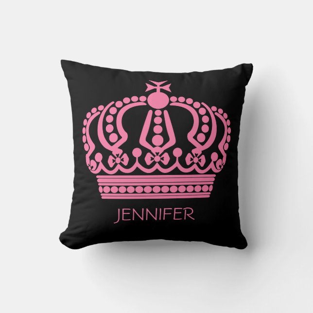 Coussin Couronne rose de la Reine sur nom noir Personnalis (Recto)