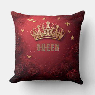 Coussin Couronne Royale Dorée sur Fond Rouge