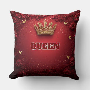 Coussin Couronne Royale Dorée sur Fond Rouge