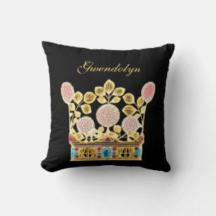 Coussin Couronne Royale Ornée de Roses Florales Roses et N