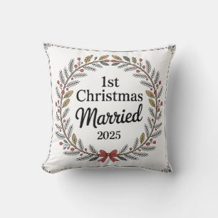 Coussin Couronne rustique élégante 1er Noël de mariage