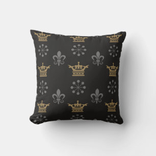 Coussin Couronnes d'or sur fond d'écran noir, motif transp