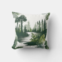 Cours d'eau avec arbres verts Aquarell