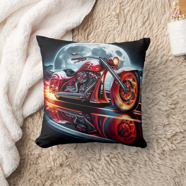 Coussin Courses de moto audacieuses sous une pleine lune (Couverture)