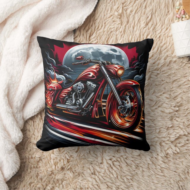 Coussin Courses de motocyclettes enflammées sous pleine lu (Couverture)