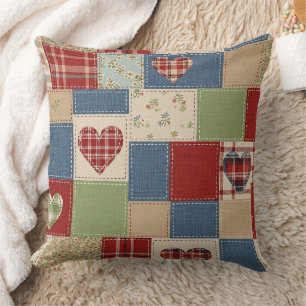 Coussin Courtepatchwork vintage de ferme à motif de cœur