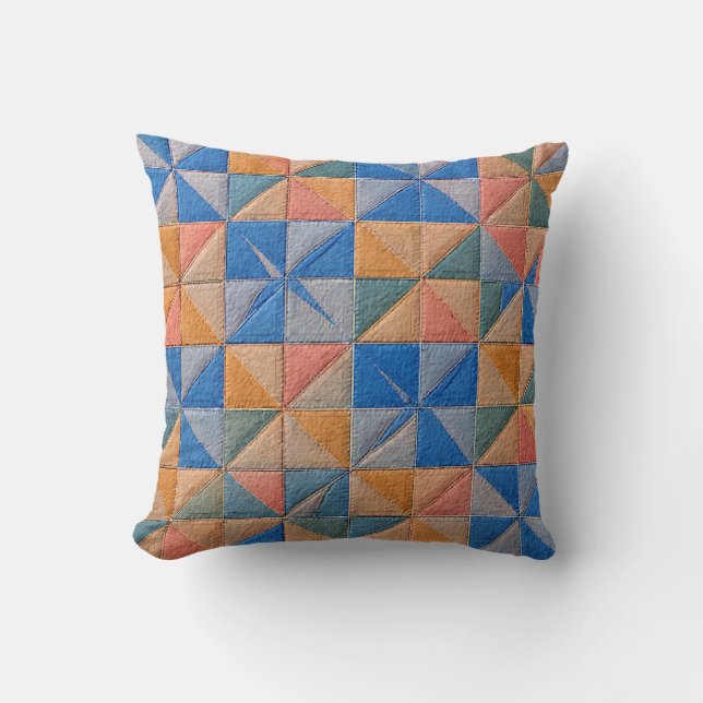 Coussin courtepoint orange et bleu (Recto)