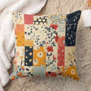 Coussin Courtepoint Patchwork Floral Vibrant aux Tons Chau