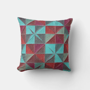 Coussin courtepoint rouge, sarcelle, violet et gris