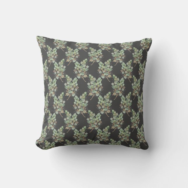 COUSSIN COUSHION EN NOIR EUCALYPTUS VERT SAGE (Recto)