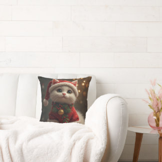 coussin coussin de Noël Père Noël chat
