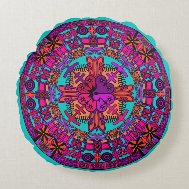 Coussin Coussin Mandala Floor - Turquoise (Devant)