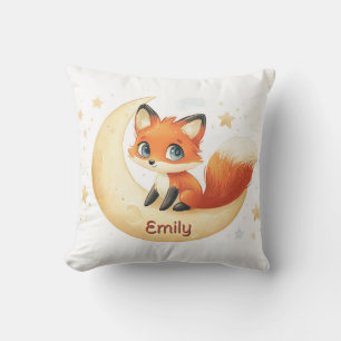 Coussin Couteau Fox assis sur la lune avec étoiles