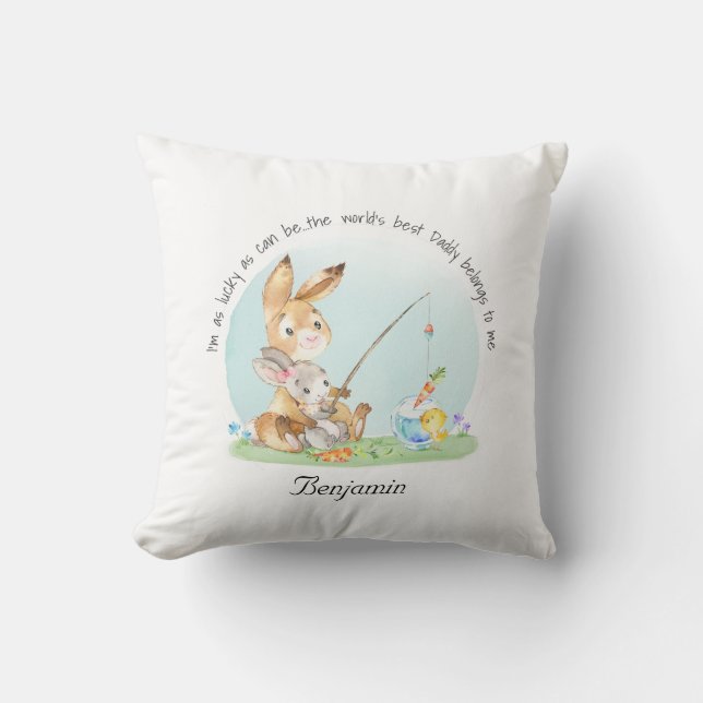 Coussin Coutume Bunny Meilleur Daddy Cadeau Pour Père (Recto)
