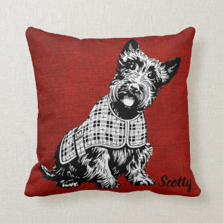 Coussin Coutume. Chien de Scotty, sur le fond rouge