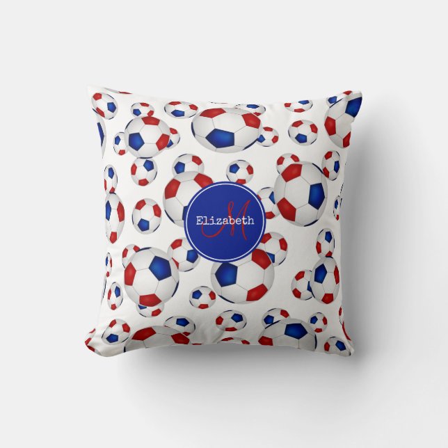Coussin coutume filles football rouge blanc et bleu (Recto)