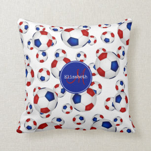 Coussin coutume filles football rouge blanc et bleu