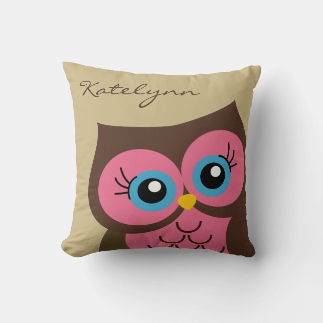 Coussin Coutume rose personnalisée de hibou (Recto)
