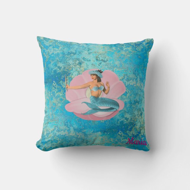 Coussin Coutume, sirène dans une coquille (Recto)