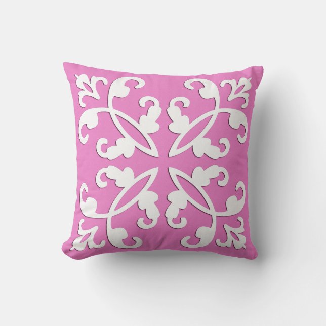 Coussin Coutwork en dentelle - blanc sur rose orchidée (Recto)