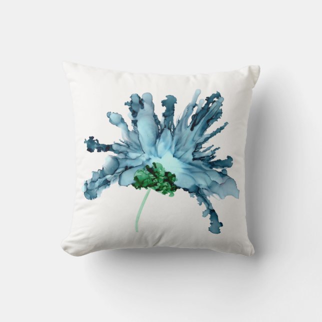 Coussin Couvercle bleu barbu peint à la main—blanc/bleu (Recto)