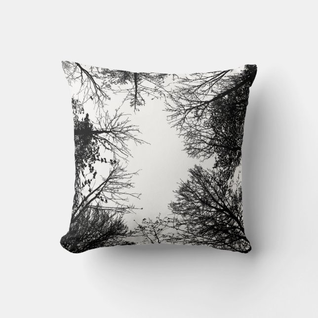 Coussin Couvert forestier noir et blanc (Recto)