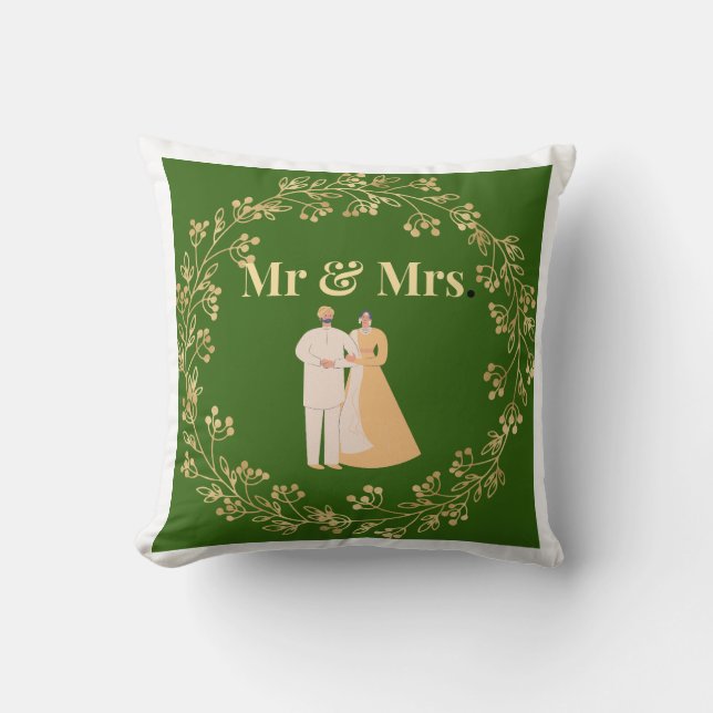 Coussin Couverture de M. et Mme Fleurs de couleur vert éme (Recto)