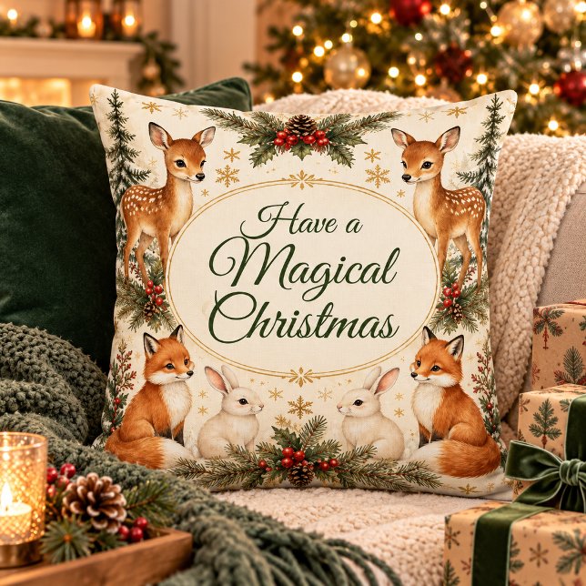 Coussin Couverture de Noël magique cerf renard et lapin de (Créateur téléchargé)