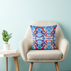Coussin Couverture Éclaboussure Rouge Blanc et Bleu