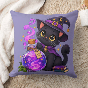 Coussin Couverture Magique Chat Noir Fantaisiste Sorcière 