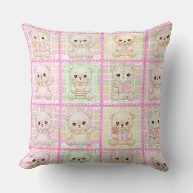 Coussin Couverture ourson patchwork mignon sans couture (Recto)