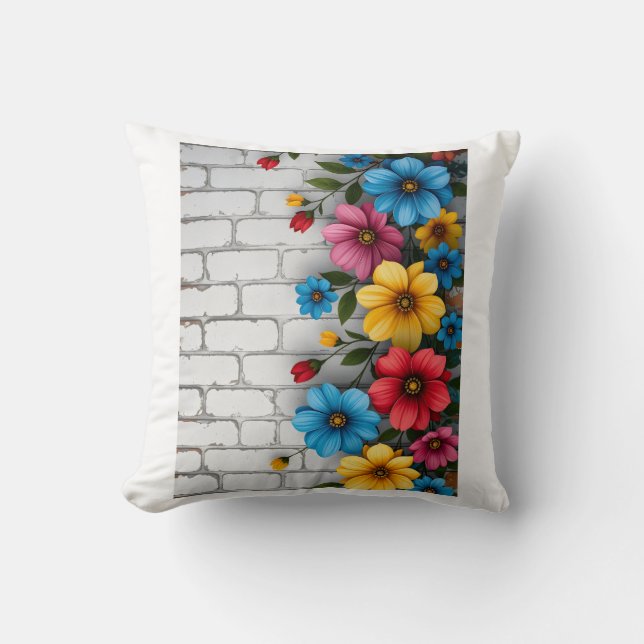 Coussin Couverture Sherpa Mur de Briques Floral (Recto)