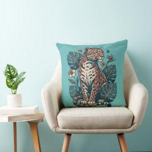 Coussin Couverture vintage feuilles de léopard et monstera