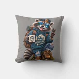 Coussin Couvre-lit Cool Raccoon Hiker Good Vibes Adventure