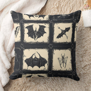 Coussin Couvre-lit en denim avec chauves-souris et squelet