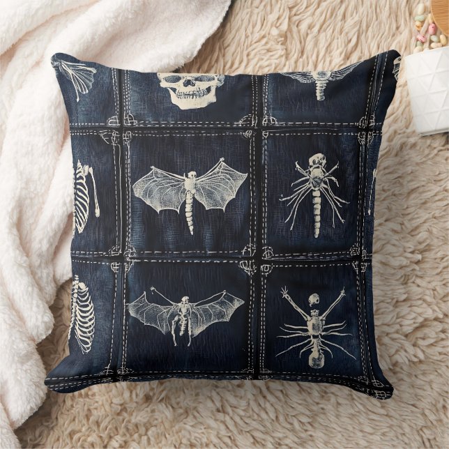 Coussin Couvre-lit en denim avec crânes et insectes (Couverture)